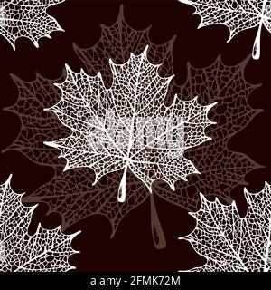Maple leaf silhouette pattern, seamless vector maple background Stock Vector