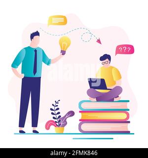 Brainstorming and teamwork, colleagues discuss new idea and solve business problems. Consulting service concept. Group of business people. Handsome ma Stock Vector