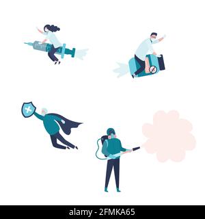 Set of various medical workers. Team of doctors, medical staff and scientists stops spread of virus and disease. Health care concept. Medicine charact Stock Vector