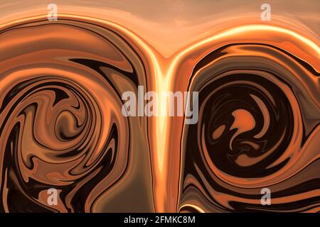Abstract vortex like fluid colors. Yellow orange and black colors as abstract background. Stock Photo