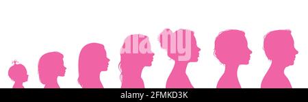 Woman silhouettes living chart. Human life cycle vector illustration on isolated white background. Stock Vector