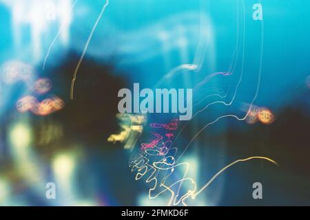 Intentionally blurred picture of lights of a city at night. With an abstract edit Stock Photo