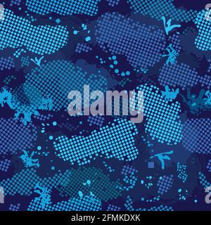 Camouflage sport pattern background seamless vector illustration. Classic camouflage sport pattern clothing style masking camo repeat print. Blue Stock Vector