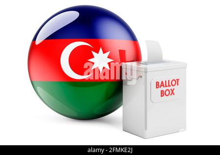 Ballot box with Azerbaijani flag. Election in Azerbaijan. 3D rendering isolated on white background Stock Photo