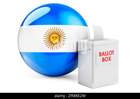 Ballot box with Argentinean flag. Election in Argentina. 3D rendering isolated on white background Stock Photo