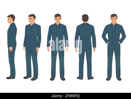 vector illustration of man in a protective suit, worker wear on white background. safety uniform Stock Vector