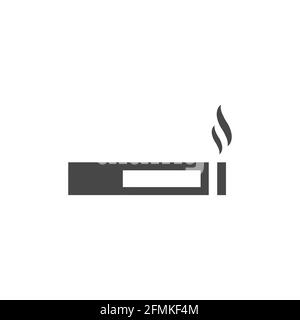 Cigarette with smoke vector icon. Black glyph symbol. Stock Vector