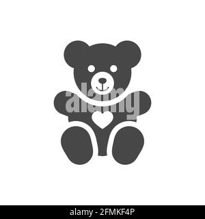 Teddy bear black vector icon. Kids and baby soft toy symbol. Stock Vector