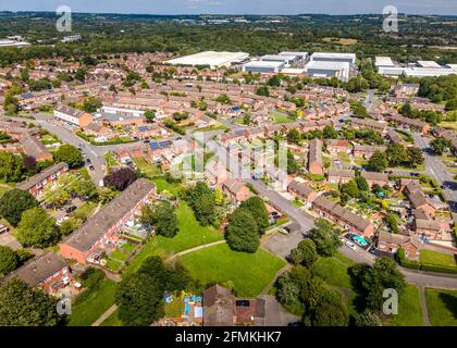 Aerial view of Greenlands in Redditch, Worcestershire during lockdown. Stock Photo