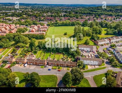 Aerial view of Greenlands in Redditch, Worcestershire during lockdown. Stock Photo