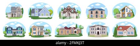 Big houses set N2, Vector Buildings Set. Flat Design Houses set Isolated on White Background. Stock Vector
