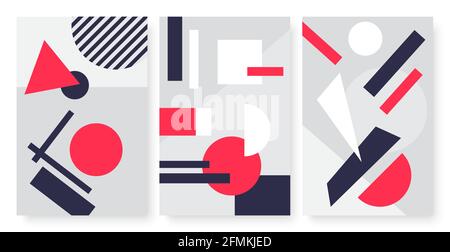 Geometric abstract shapes, modern art pattern vector illustration set. Scandinavian simple geometry wallpaper collection with triangle circle square for wall decor, social media stories template Stock Vector