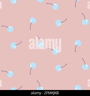 Cherry beige seamless fruit vector pattern. Berry background for print. Stock Vector