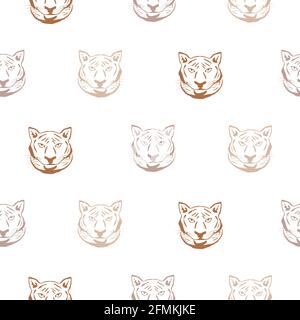Tiger head seamless vector pattern. Silhouette wild cat animal background for print Stock Vector