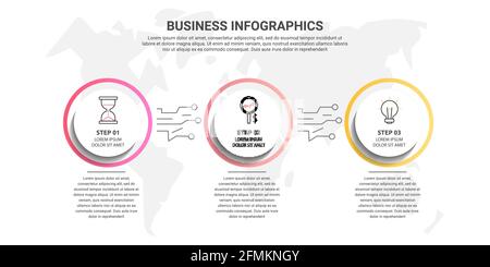 Vector infographics three circles. Business concept of 3 steps, options. Infographic template for diagram, business, web, banner, presentations Stock Vector