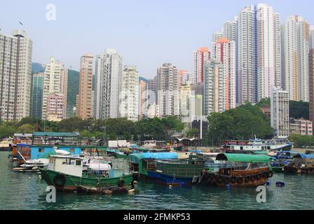 Traditional boas at Aberdeen fishing port, Hong Kong Island, Hong Kong, China, Asia Stock Photo