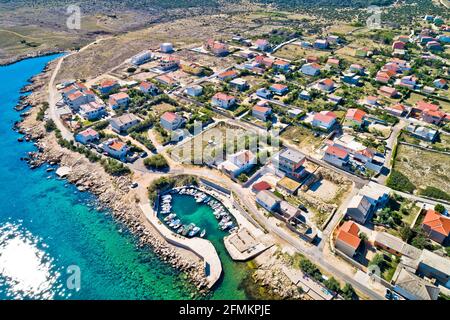 Razanac. Historic town of Razanac beach and waterfront aerial view, Dalmatia region of Croatia Stock Photo