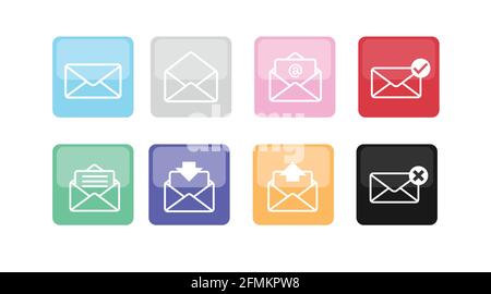 Mail Icon Set. Vector color isolated illustration of mail signs Stock Vector
