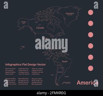 Infographics America map outline, flat design, color blue vector Stock Vector