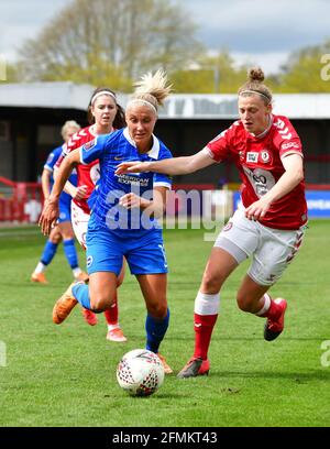 Crawley, UK. 09th May, 2021. Emma Koivisto of Brighton and Hove Albion charges down on the ball during the FA Women's Super League match between Brighton & Hove Albion Women and Bristol City Women at The People's Pension Stadium on May 9th 2021 in Crawley, United Kingdom. (Photo by Jeff Mood/phcimages.com) Credit: PHC Images/Alamy Live News Stock Photo