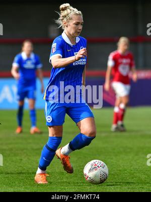Crawley, UK. 09th May, 2021. Emily Simpkins of Brighton and Hove Albion controls the ball during the FA Women's Super League match between Brighton & Hove Albion Women and Bristol City Women at The People's Pension Stadium on May 9th 2021 in Crawley, United Kingdom. (Photo by Jeff Mood/phcimages.com) Credit: PHC Images/Alamy Live News Stock Photo