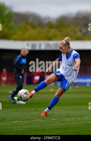 Crawley, UK. 09th May, 2021. Emily Simpkins of Brighton and Hove Albion warms up before the FA Women's Super League match between Brighton & Hove Albion Women and Bristol City Women at The People's Pension Stadium on May 9th 2021 in Crawley, United Kingdom. (Photo by Jeff Mood/phcimages.com) Credit: PHC Images/Alamy Live News Stock Photo
