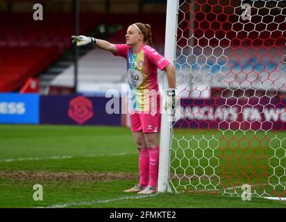 Crawley, UK. 09th May, 2021. Sophie Baggaley Goalkeeper of Bristol City directs her defence during the FA Women's Super League match between Brighton & Hove Albion Women and Bristol City Women at The People's Pension Stadium on May 9th 2021 in Crawley, United Kingdom. (Photo by Jeff Mood/phcimages.com) Credit: PHC Images/Alamy Live News Stock Photo