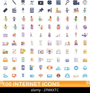 100 internet icons set. Cartoon illustration of 100 internet icons vector set isolated on white background Stock Vector