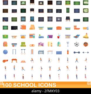 100 school icons set. Cartoon illustration of 100 school icons vector set isolated on white background Stock Vector