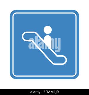 Escalator go down with simple man icon, detailed blue icon on the white background Stock Vector