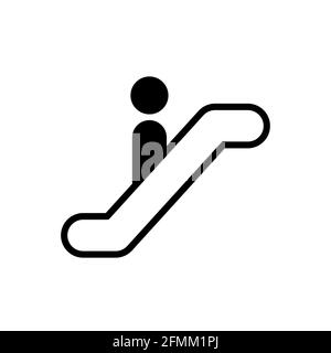 Escalator with simple man icon, elevator symbol on white Stock Vector