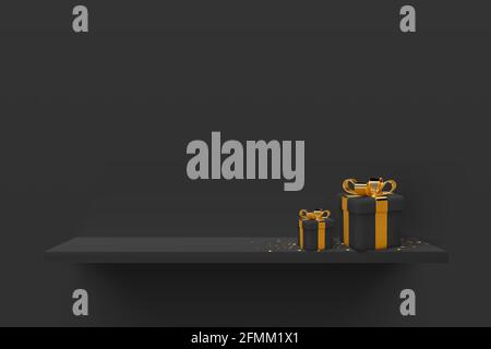 Black shelf with gift boxes. Stock Vector