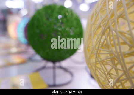 Decorative stylish lamps in the form of multi-colored balls Stock Photo