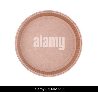 Round empty large paper baking dish isolated on white. Stock Photo