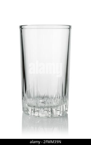Empty transparent tall drink glass isolated on white. Front view. Stock Photo