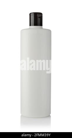 Closed white plastic perfum bottle isolated on white. Stock Photo