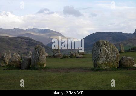 Castlerigg Stone Circle. with Helvellyn, Lake District National Park, Keswick, Cumbria, United Kingdom Stock Photo