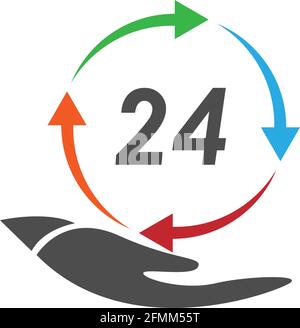 24 Hour icon logo vector illustration design template Stock Vector