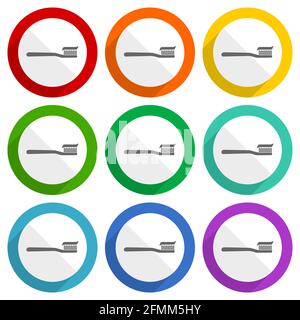 Toothbrush vector icons, set of colorful flat design buttons for webdesign and mobile applications Stock Vector