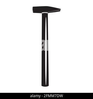 Hammer black silhouette, hand work tool. Mini sledge hammer, vector. Stock Vector