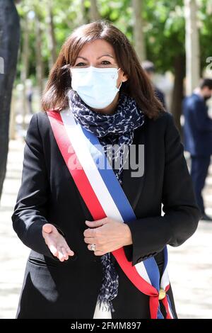 Paris, France, May 10, 2021. Anne Hidalgo commemorates the National Day of Memories, the slave trade, slavery and their abolitions at the Jardin du Luxembourg in Paris, France, on May 10, 2021. Photo by Stephane Lemouton/Pool/ABACAPRESS.COM Stock Photo