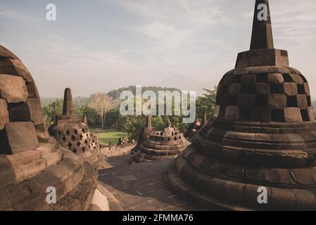 Yogyakarta, Java, Indonesia: Nov 15, 2017: Tourist on Borobudur Temple during the day, Yogyakarta, Java, Indonesia. Stock Photo