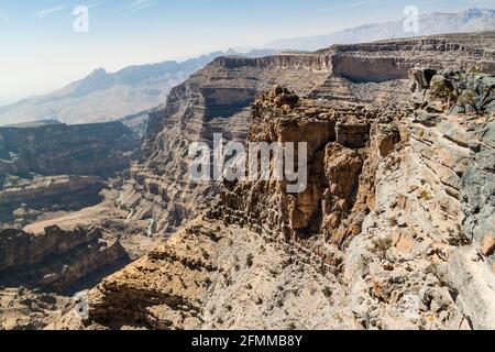 Wadi Ghul canyon in Hajar Mountains, Oman Stock Photo