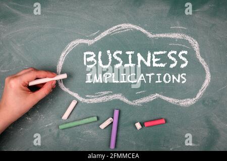 Business Implications. Cloud on a green chalkboard. Stock Photo
