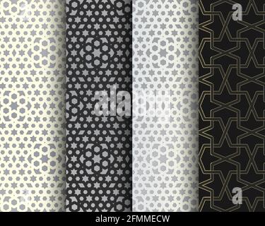 Set of arabesque seamless patterns. Islamic abstract mosaic backgrounds. Vector. Stock Vector