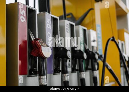 Gas filling station. Different sorts of petrol Stock Photo