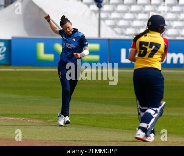 CHELMSFORD, United Kingdom, MAY 09: Alice Davidson-Richards of Kent Women   celebrates the wicket of Essex Women's Catherine Dalton during WomenÕs Cou Stock Photo