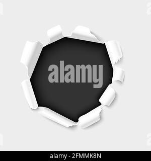 Concept for Black Friday sale banner in the realistic torn paper design. Black detailed paper hole. Stock Vector