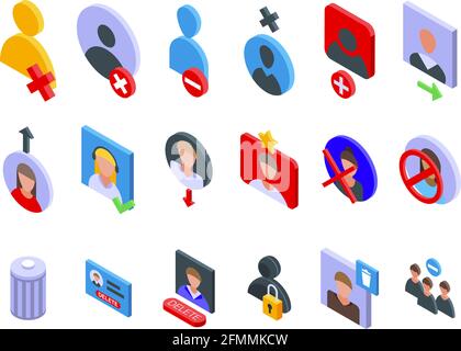 Delete user icons set. Isometric set of delete user vector icons for web design isolated on white background Stock Vector