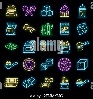 Sugar icons set. Outline set of sugar vector icons neon color on black Stock Vector